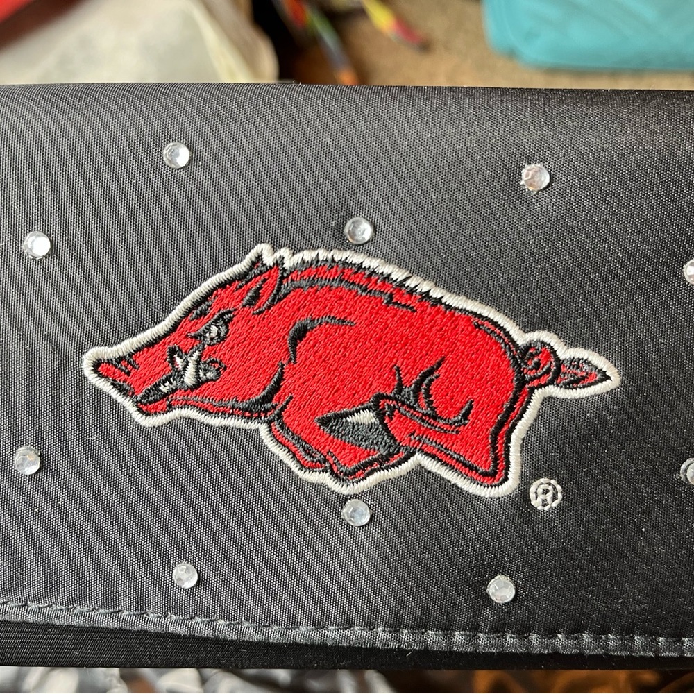 Black Wallet with Embroidered Razorback and Rhinestones - Picture 2 of 6